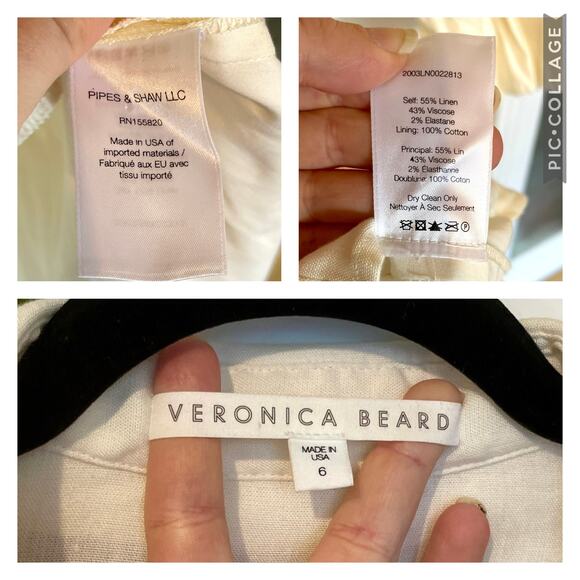 Veronica Beard Samy Linen Shirt Dress Long Puff Sleeves Cream Button Up sz 6 - Picture 8 of 8